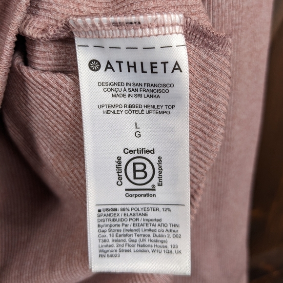 Athleta Uptemp Ribbed Henely Top Long Sleeve Shirt Women's Large Rose - Picture 4 of 7